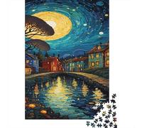 Paysage Nocturne Puzzle 1000 pièces Village étoilé Adulte Paper éducatif Style Peinture Murale Cadeau décoration 38x26cm/1000pcs