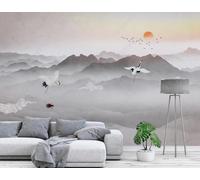Paysage Nuages Blancs Oiseaux En Vol Lever Du Soleil Décor Papier Peint 3D Installation Facile Intissé Tapisserie Bureau Salon Canapé Chambre Décoration Murale-150cm×105cm