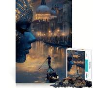 Paysage onirique de Venise avec Personnage masqué Puzzle de 1000 pièces Exercice cérébral ludique Emboîtement précis sans espaces Activité de Partage et de complicité avec Les Proches (38x52cm)