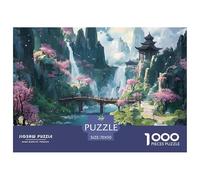 Paysage Oriental Pont de Cerisier Puzzle 1000 Pièces Papier pour Adultes Vue Nocturne Puzzle en Famille Cadeau Décoratif 70x50cm/1000pcs
