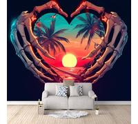 Paysage Papier Peint Panoramique Palmier Au Coucher Du Soleil Avec Crâne Papier Peint intissé 300 × 210 cm Intissé Photo Mural Moderne Poster Salon Chambre Mur de fond Décoration de Maison