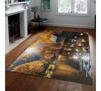 Paysage Pastoral Tapis Lacs Cygnes Chalets Forêts de Montagne Tapis pour Cuisine Salle à Manger Salon Chambre Lavable Paillasson Antidérapant 140x200cm