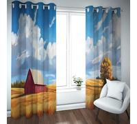 Paysage paysager Rideaux à œillets Rouges Grange Champ de blé doré Oiselles isolées Rideaux de fenêtre occultantes pour Chambre Salon Cuisine 2 Panneaux (W140xL180cm chacun)