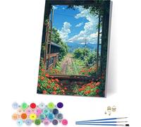 Paysage Peinture Numero Adulte avec Cadre, Peinture Numero Adulte Fleur sur Toile, DIY Loisirs Créatifs Adultes, Paint by Numbers Kit avec Peintures et Pinceaux, Decoration Maison 20x30cm 0-4995