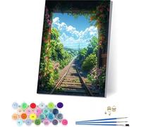 Paysage Peinture Numero Adulte avec Cadre, Peinture Numero Adulte Nuage sur Toile, DIY Loisirs Créatifs Adultes, Paint by Numbers Kit avec Peintures et Pinceaux, Decoration Maison 20x30cm 0-8063