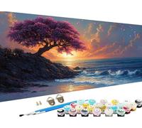 paysage Peinture Numero Adulte,Grand Peinture par Numero Adulte Arbre Motif Désign,DIY Loisirs Créatifs Adultes Artisanat Kit avec Pinceaux Peintures pour Decoration Murale, Sans Cadre 30 x 60cm Z-226