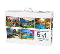 Paysage Puzzle Kit 5 en 1 avec Affiche, 1000 Pièces, Paysages Européens - Alpes bavaroises, Engelberg, Lacs de Plitvice, Lago Maggiore, Céphalonie