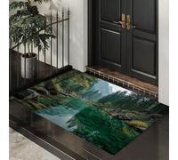 Paysage Réaliste Paillasson D'Entrée Discret Absorbant - 50 x 80 cm - Antidérapant -Forêt Dense Conifères Tapis De Sol pour Entrée d'animaux Salle De Bain - Vert Foncé