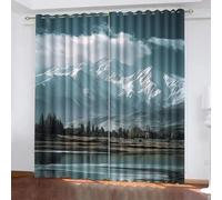 Paysage Rideau Occultant 3D Nuages Montagnes Enneigées Jungles Lacs Isolation Acoustique et Thermique avec Oeillets Draperies pour Aux Familles Hôtels Maisons de Location 2 Panneaux L117 x H229 CM
