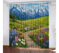 Paysage Rideau Occultant Oeillet Polyester 3D Chambre Rideaux Thermique Isolant Anti Froid Paysage Fleurs Rideau Chambre Enfant Ado Fille Garcon （234x183 cm）