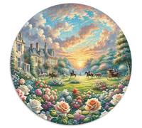 Paysage Rose Puzzle Rond De 1000 Pièces pour Adultes Fleur DIY Difficile Impossible Créatif Jeux De Défi Uniques 1000pcs (67.5x67.5cm)
