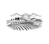 paysage rural avec ferme et lever de soleil Stickers gravés 34x67.3cm Fourni avec un kit de film de transfert Noir