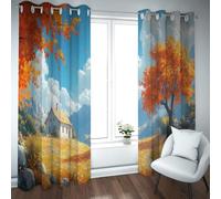Paysage Rustique d’Arbres d’Automne Rideaux occultants pour Chambre Jardins pastoraux Rideaux fenêtre Cottage Œillets en Haut Paysages naturels Rideaux Thermiques 2 Panneaux (W140xL290cm chacun)