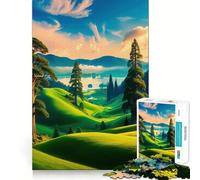 Paysage Serein avec collines ondulantes Puzzle de 1000 pièces pour Adolescents Jeu de logique et de Sens Simple et Amusant Bords Lisses Cadeau élégant (38x26cm)