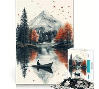 Paysage Serein de lac avec Montagne et Bateau Puzzle de 1000 pièces pour Adolescents Jeu de réflexion Stimulant Passe-Temps Calme Découpe précise Cadeau saisonnier (50x75cm)