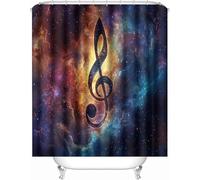 Paysage Spatial Rideau de Douche 120x200 cm Anti Moisissure 3D Notes de Musique Rideaux de Baignoire Tissu Lavable Imperméable Polyester pour Rideau Douche Salle avec 8 Crochets a.2049