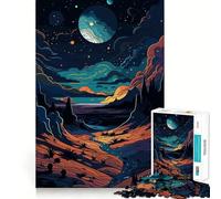 Paysage surréaliste avec planètes et rivière Puzzle de 1000 pièces pour Adolescents Stimule la mémoire Divertissement Relaxant Bords précis Cadeau attentionné 38x26cm
