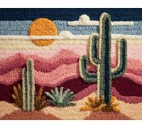 Paysage Tapis Noué A Fairecactus Du Désert Kits De Crochets À Loquet Pour Tapis Grands Pour Adultes Débutants，Faire Soi-Même Kit De Fabrication De Tapisserie，Broderie De Coussin De Ca 23x35in