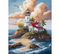 Paysage Tapis Point Noué À Faire Phare De Dessin Animé Kit De Couture Au Crochet，Tapis À Loquet Classique Pour Adultes，Ensemble D'Artisanat 3D Pour Décoration Intérieure，Cadeau De Festi 23x35in