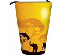 Paysage Télescopique Crayon Papeterie Cas Stylos Boîte De Rangement avec Fermeture Éclair pour Femmes Hommes Garçons Filles Éléphant Jungle Arbre Nature Savane Coucher De Soleil Animal Africain Silho