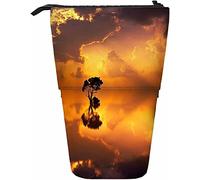 Paysage télescopique crayon papeterie étui stylos boîte de rangement avec fermeture éclair pour femmes hommes garçons filles or arbre ciel ombre nuage lumière du soleil lac rivière nature plante sole