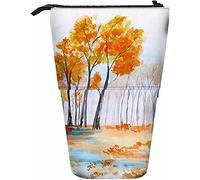 Paysage télescopique crayon papeterie étui stylos boîte de rangement avec fermeture éclair pour femmes hommes garçons filles arbre nature feuille lac rivière automne acrylique forêt plante route pays