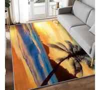 Paysage Tropical 60 x 90 cm Tapis de Chambre Doux, Coucher de Soleil Bord de Mer Palmier Lavable Antidérapant Tapis de Salon - Kaki Sable Moquette pour Salle de Séjour Chambre d'enfant Salle de Jeu