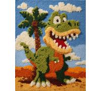paysage tropical Latch Hook Rug Kits for Adults Beginners,Petit dinosaure vert sur la plage,DIY with Printed Canvas Crochet Yarn Handmade Embroidery Crafts Crochet for Home Decoration,60x90cm