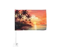 Paysage tropical palmiers coucher de soleil drapeau de voiture extérieur fenêtre clip 30 x 45 cm double face décoration de voiture