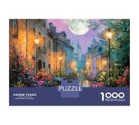 Paysage Urbain Carton Recyclé 1000 Pièces Rue pavée Clair de Lune Puzzle, Décompression, Cadeau Personnalisé Famille, Décor Mural & Loisirs Maison 52x38cm/1000pcs