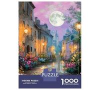 Paysage Urbain Carton Recyclé 1000 Pièces Rue pavée Clair de Lune Puzzle, Famille/Adultes/Adolescents, Décompression, Cadeau Personnalisé & Décor Mural 38x26cm/1000pcs