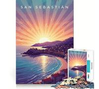 Paysage Urbain côtier de San Sebastián au Coucher du Soleil Puzzle de 1000 pièces pour Adolescents Jeu de logique Stimulant Amusant en intérieur Bordure de qualité supérieure Cadeau mémorable