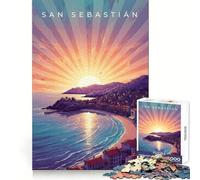 Paysage Urbain côtier de San Sebastián au Coucher du Soleil Puzzle de 1000 pièces pour Adolescents Jeu de logique Stimulant Amusant en intérieur Bordure de qualité supérieure Cadeau mémorable