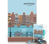 Paysage Urbain d'Amsterdam,Pays-Bas,Affiche de Voyage Puzzle Adulte 1000 pièces,Jeu de mémoire Amusant,Assemblage Stable,pièces Qui ne bougent Pas,Format Compact,idéal pour des Moments de Jeu
