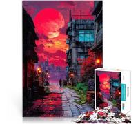 Paysage Urbain de la Lune Rouge Puzzles de 1000 pièces pour Adultes Jeu de Quiz Renforcer l'amour Entre Les Couples 38x26cm
