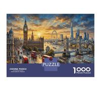 Paysage Urbain de Londres Puzzles 1000 Pièces en Carton Bus Rouges à impériale pour Amateurs De Puzzles Relaxation Mentale Amusement par Temps De Pluie 52x38cm/1000pcs