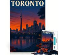 Paysage Urbain de Toronto au crépuscule Puzzle Adulte 1000 pièces Jeu d'exercice Mental Atelier de Construction Cadeau de Noël 38x26cm