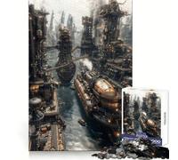 Paysage Urbain Industriel Steampunk avec navires Puzzle de 1000 pièces pour Adultes Jeu de logique et d'adresse Anti-Stress Découpe précise Liste de souhaits du Père Noël 38x52cm