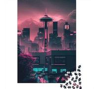 Paysage Urbain Nuit Puzzle 1000 Pièces Papier pour Adultes Ciel Néon Jeu de Puzzle 1000 Pièces Décoration Maison Détente Cadeau 52x38cm/1000pcs