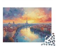 Paysage Urbain Paris Coucher du Soleil Puzzle 1000 Pièces Papier pour Adultes Vue sur fleuve Puzzle en Famille Déco Cadeau 70x50cm/1000pcs