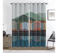 Paysage Urbain Rideau Occultant Architecture Coloré Isolation Thermique avec Oeillets Rideaux pour Chambre Enfant Adulte Cuisine Salon Intérieurs Décoration 2 Panneaux L110 x H215 cm