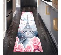 Paysage Urbain Tour Eiffel Tapis de Couloir Antidérapant 80 x 200 cm, Scène Rivière Vintage Ville Tapis de Passage Lavable Cuisine Devant Evier Interieur Entrée pour Salon Bureau Chambre à Coucher