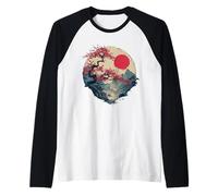 Paysage Vintage Japonais Sakura Tree Pagode Coucher de Soleil Manche Raglan