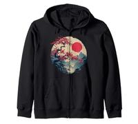 Paysage Vintage Japonais Sakura Tree Pagode Coucher de Soleil Sweat à Capuche