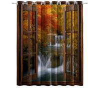 Paysage Vitrine Rideau Occultant Lot de 2 Forêt Automne Cascade Rideau Thermique Isolant, L 140 X H 260 cm Anti Froid et Chaleur Rideaux Opaque à Oeillets Chambre Maison Salon Decoration