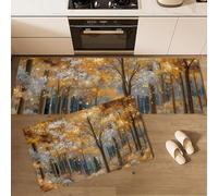 Paysages d'automne oniriques Lot de 2 Tapis de Cuisine antidérapants et durables Forêt d'automne lavables pour Cuisine, buanderie, Chambre à Coucher 50x80+50x150cm Jaune doré
