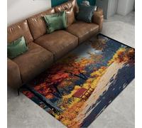 Paysages du Parc d’Automne Tapis Buissons et Arbres en dégradé Jaune Banc Tapis Doux Lavable à la Machine pour Chambre Salon Salle à Manger Cuisine 80x150cm