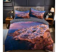 Paysages Naturels Housse de Couette 160x200 cm Plage Côtière Ville Parure de Lit 2 Personnes en Microfibre avec 2 Taies d’Oreiller, Ensemble de Literie pour Adolescent et Adulte