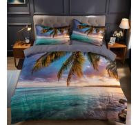 Paysages Naturels Housse de Couette 90x190 cm Enfant Palmiers de Plage Parure de Lit Microfibre pour Adulte, Adolescents, Garçons et Filles, Décoration de Chambre