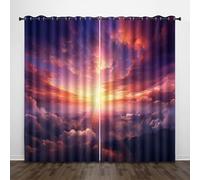 Paysages Naturels Rideau Occultant 3D Coucher Soleil Soleil Nuages Isolation Protection UV Thermique avec Oeillets Draperies pour Aux Familles Hôtels Maisons de Location 2 Panneaux L59 x H137 CM